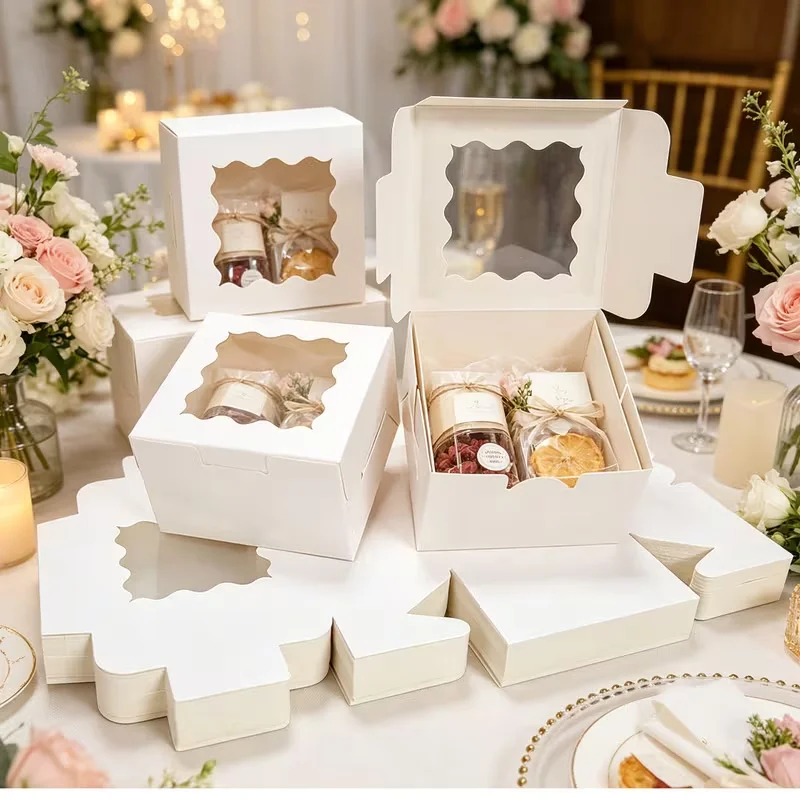 10er-Pack Geschenkboxen mit Fenster – Geeignet für Cupcakes, Donuts, Leckereien und Süßigkeiten – Robuste Papierboxen für Gebäck und Kekse