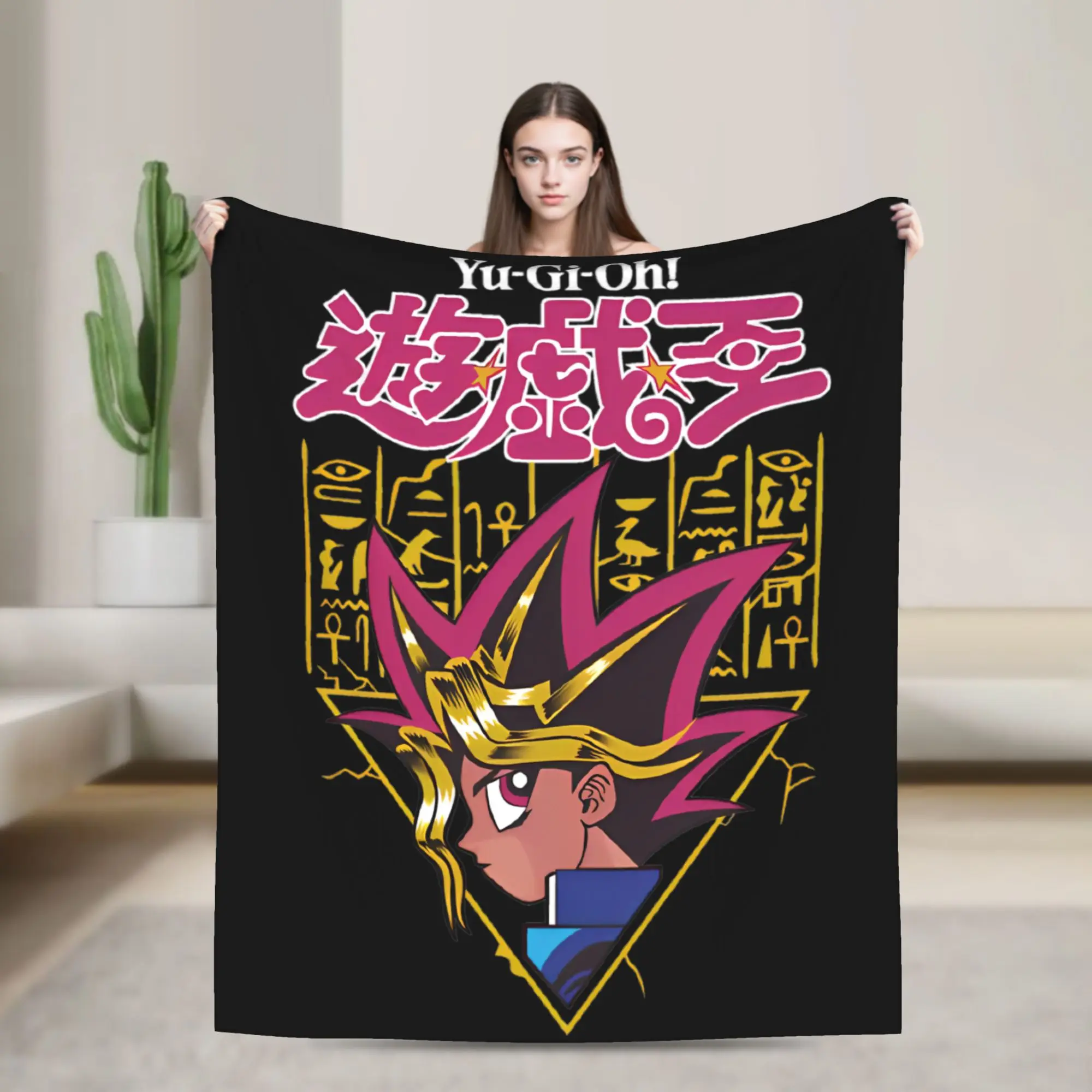 Duel Master - Egyptian Cards  Knitted Blankets Fleece Yu-Gi-Oh! Super Warm Throw Blanket for Car Sofa Couch Bedspread