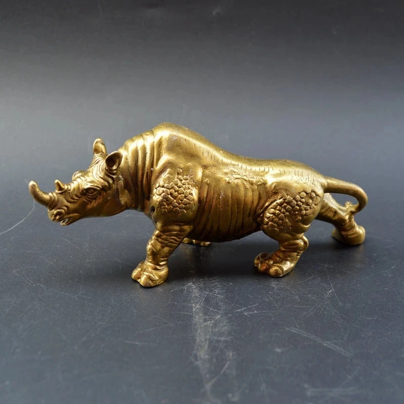 Collect Chinese Fengshui Brass Copper Pure Copper Mascot Bull Rhinoceros Rhino Animal Statue Decoration Collection Ornaments