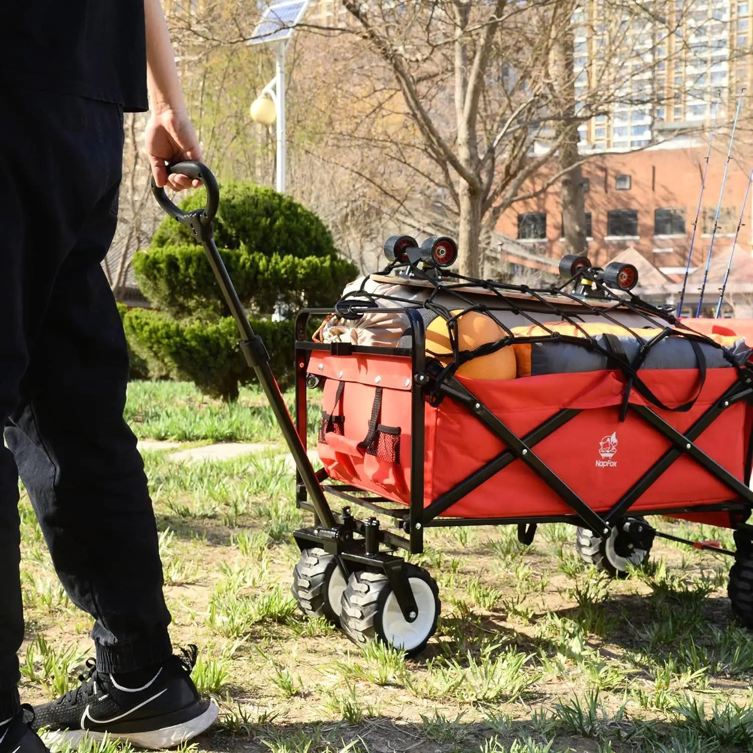 Collapsible Heavy-Duty Beach Wagon Cart - Folding Utility Cart with Universal Wheels & Adjustable Handle for Camping & Garden