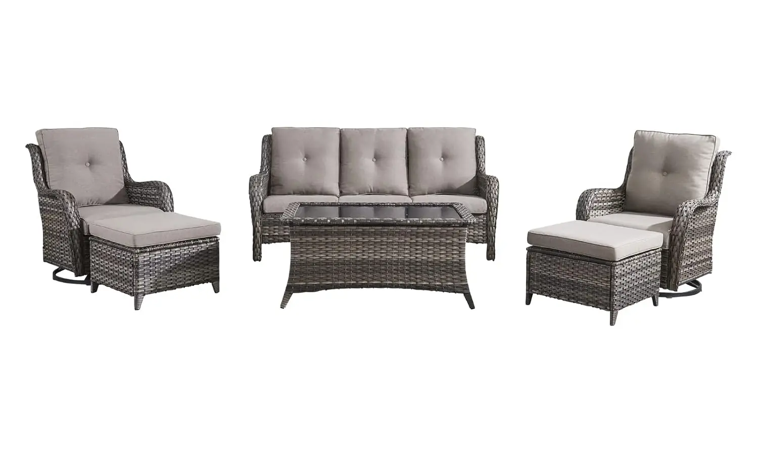 6 Piece Wicker Patio Conversation Set, Swivel Rockers & Sofa, Customized