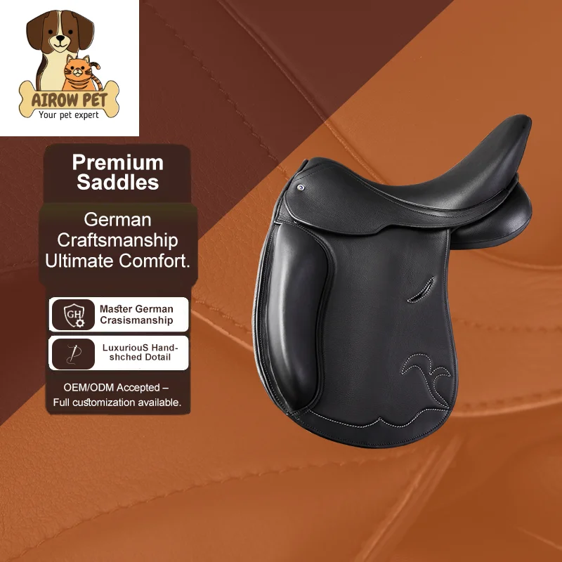 Classic Elegance Pro Horse Saddle English Dressage Saddle  Leather Deep Seat Straight Flap Training Competition Riding