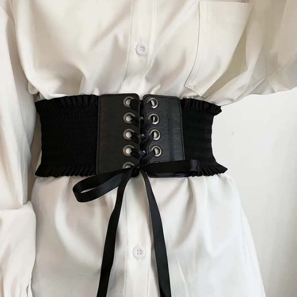 Verstellbarer, elastischer, plissierter Kummerbund, Riemen, Seil, Polyester, breiter Korsett-Bund, PU-Rock-Zubehör, elastischer, hoher, breiter Gürtel