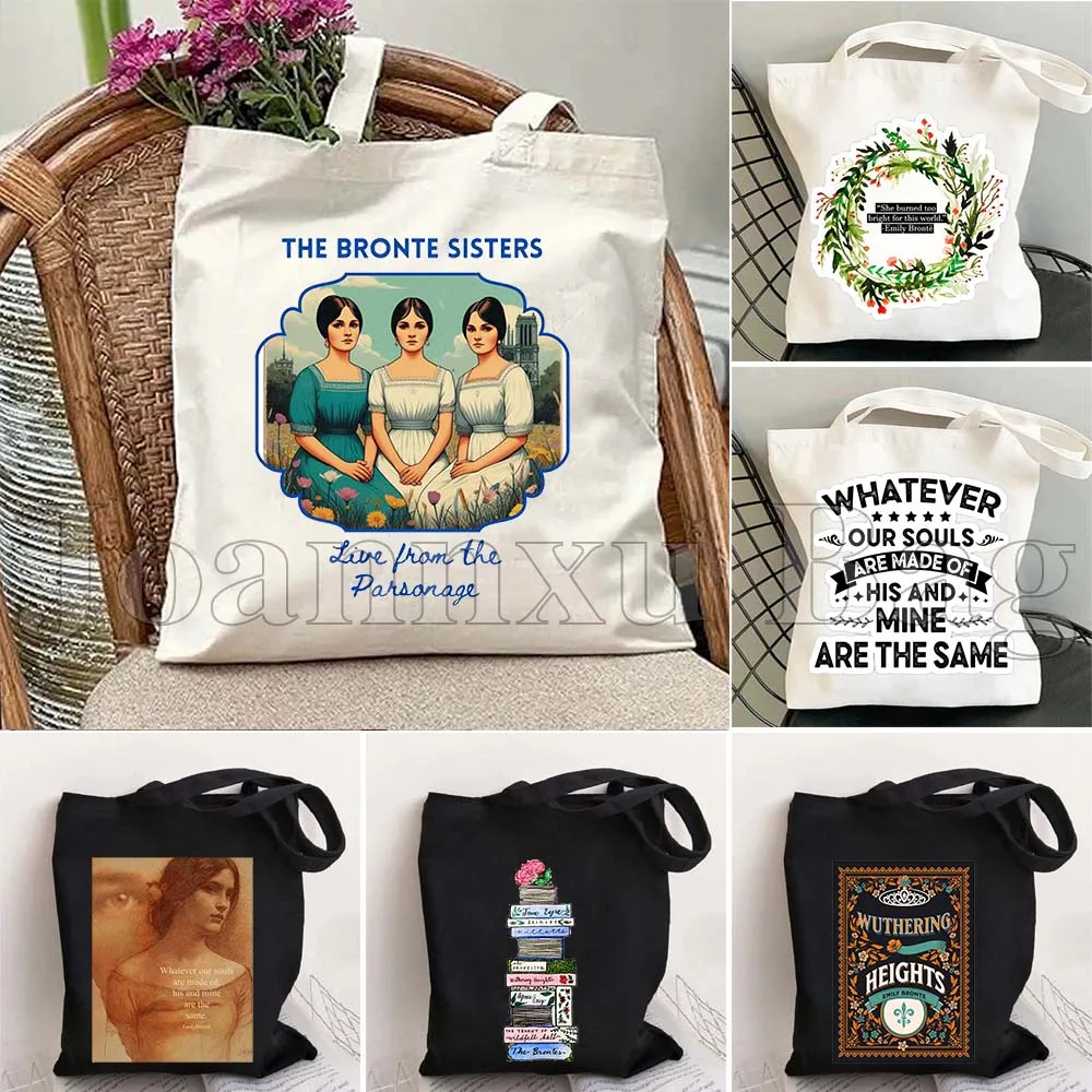

Emily Bronte Novels Book Gifts Wuthering Heights Quote Heathcliff and Catherine Cute Canvas Printed Tote Bag Casual Handbag