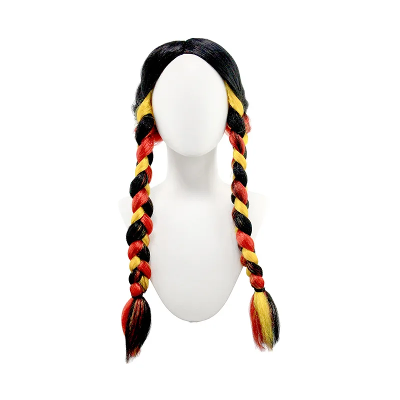 Synthetic Three Tone Braided Wig Middle Part Pigtails for Festival Party Performance Cosplay Carnival Stage Hairpiece