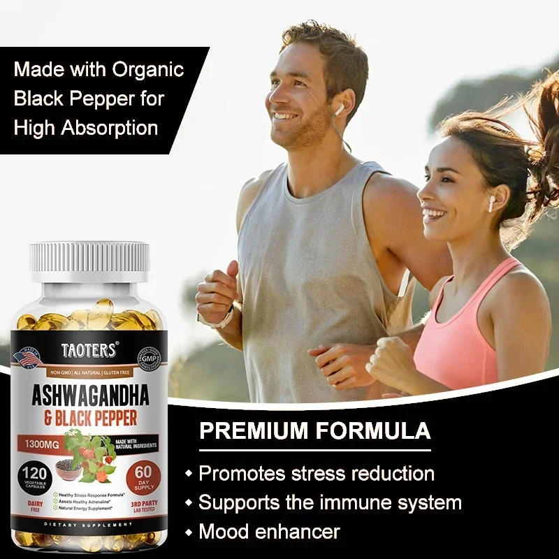 Ashwagandha with Black Pepper Extract - 1300 Mg, Mood & Energy Support Supplement, Immunity, Gluten & Soy Free