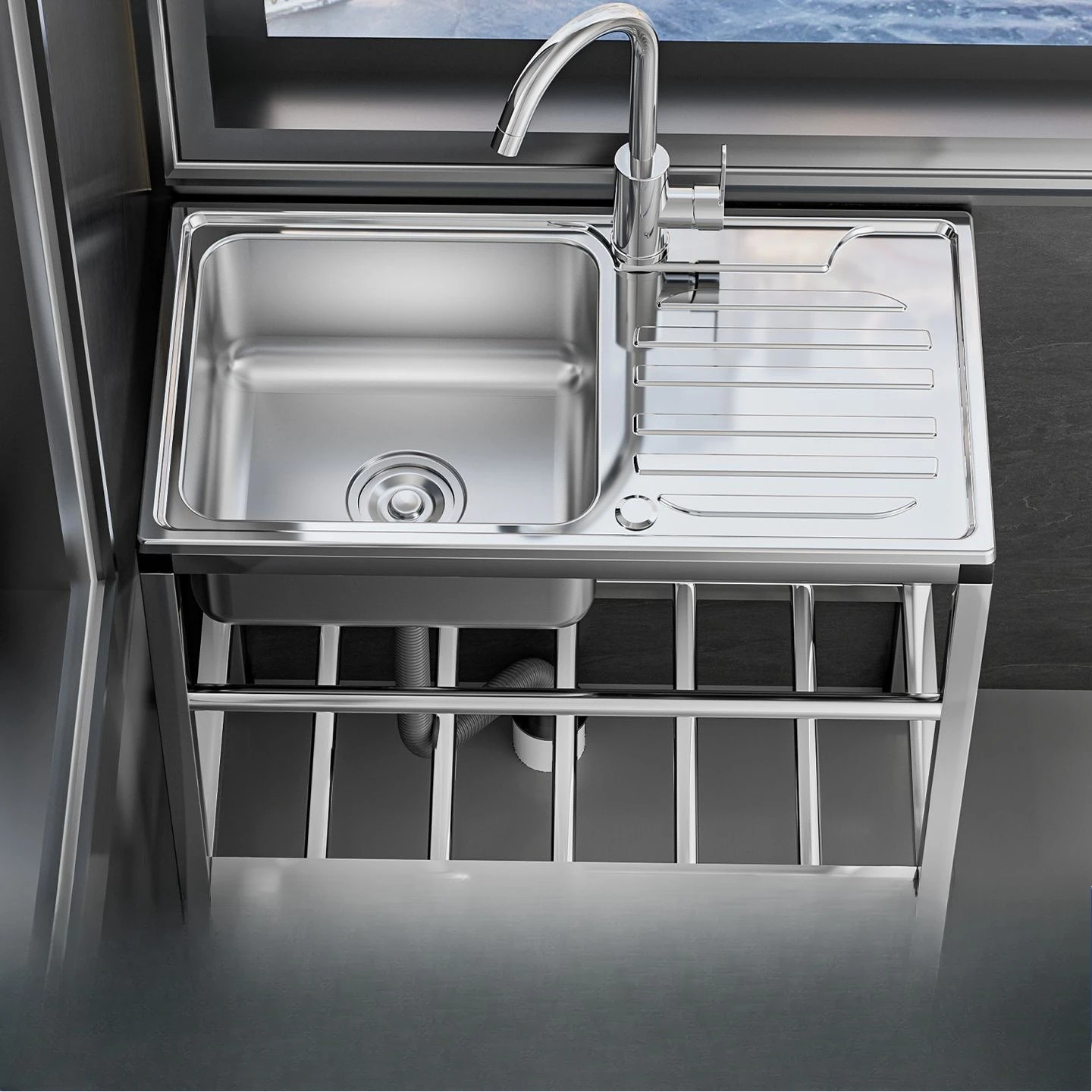 Kitchen Stainless steel sink bracket Household single sink Dishwashing Dishwashing Vegetable Integrated wash basin countertop