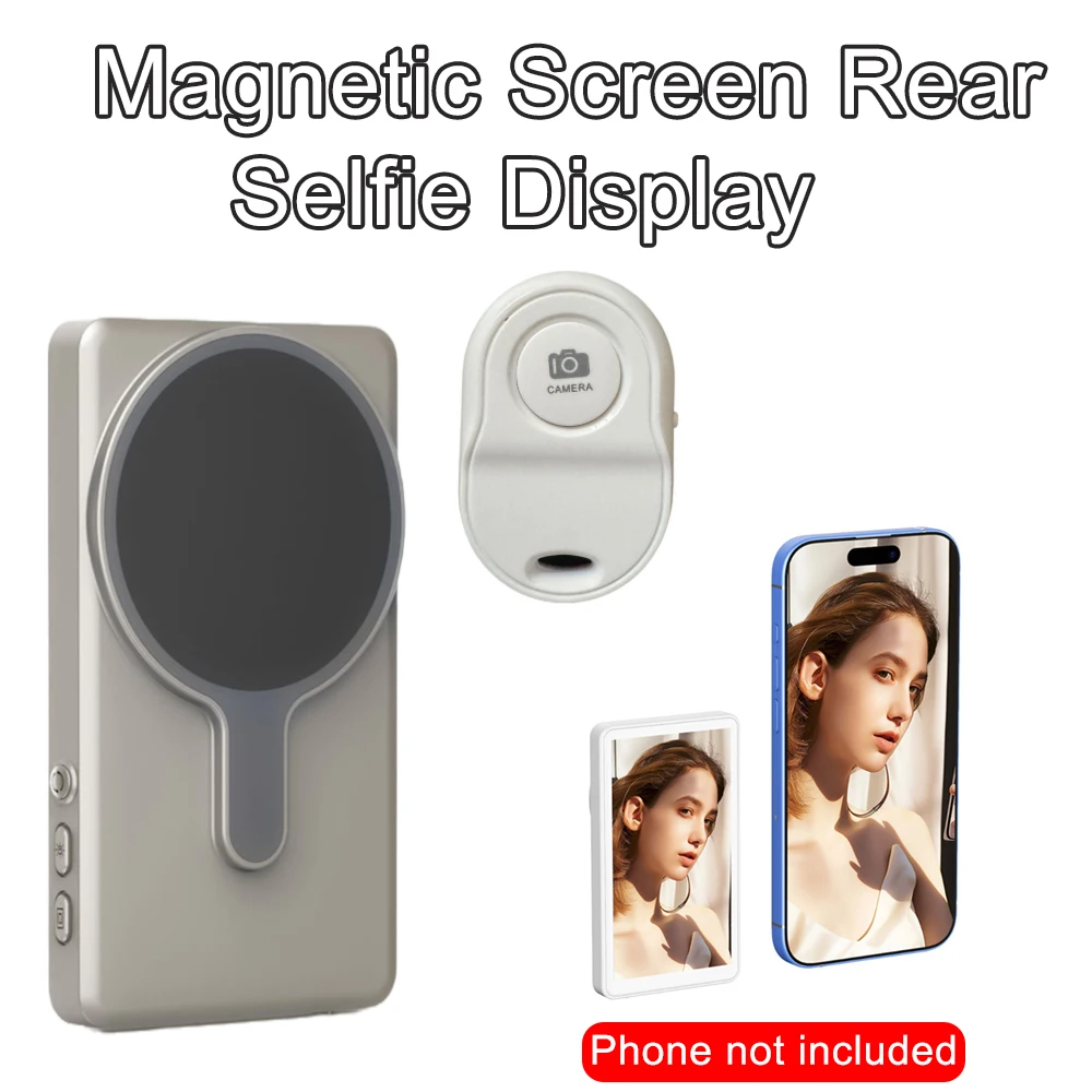 

RK-X40 Magnetic Vlog Selfie Screen Phone Rear Camera Selfie Monitor Display For iPhone 16 15 14 Pro Max iOS Android Phone White