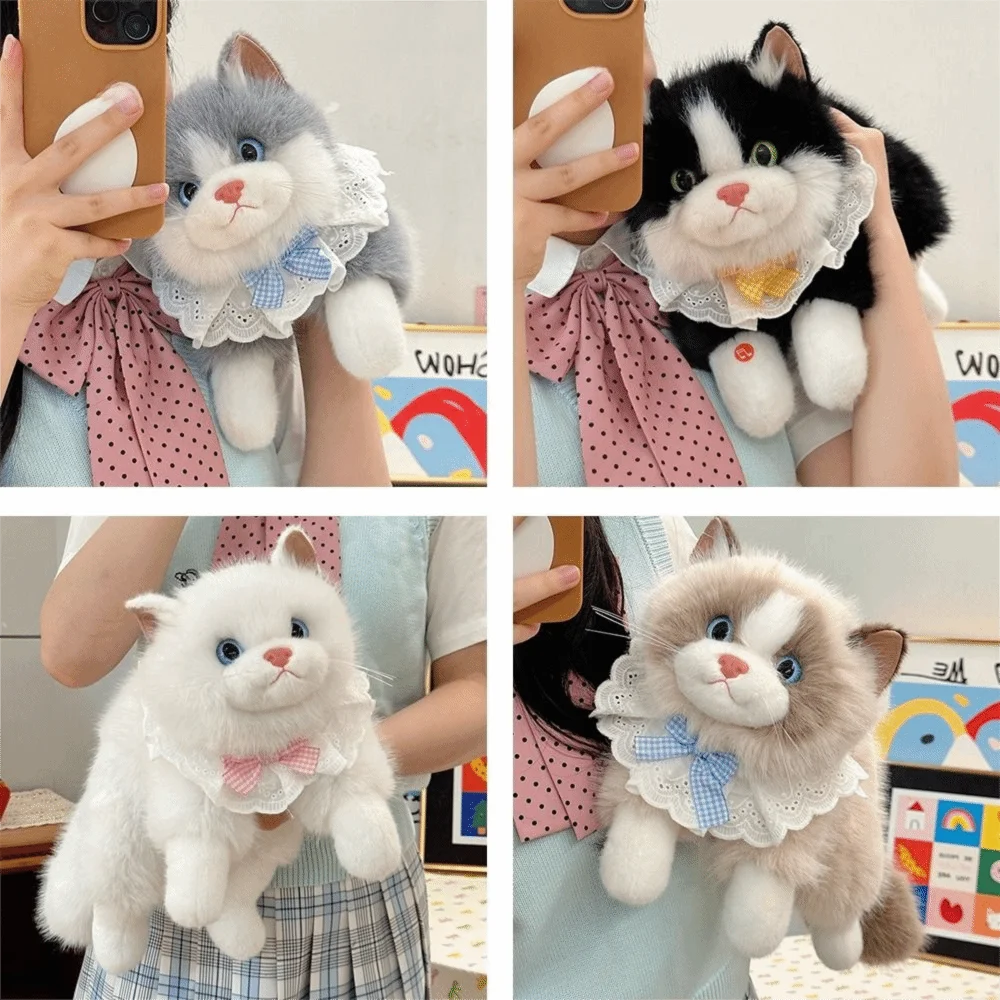 

Новая мягкая имитация кошки, плюшевые игрушки, пушистая вуалистичная кукла-кошка с нагрудником, милая мультяшная тряпичная кукла, плюшевая кукла-кошка, домашний декор