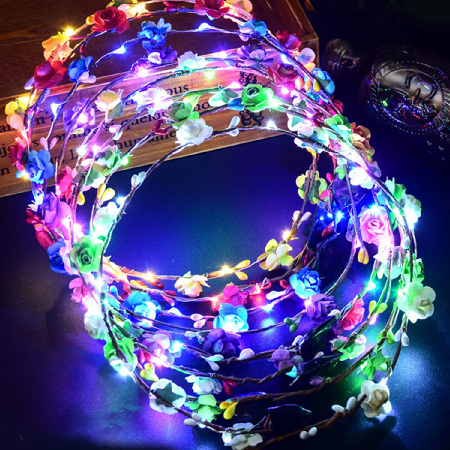 

Wedding Party Crown Flower Headband LED Light Wreath Garland Decoration Women Girl Birthday Favor Luminous Hair Garland Hairband