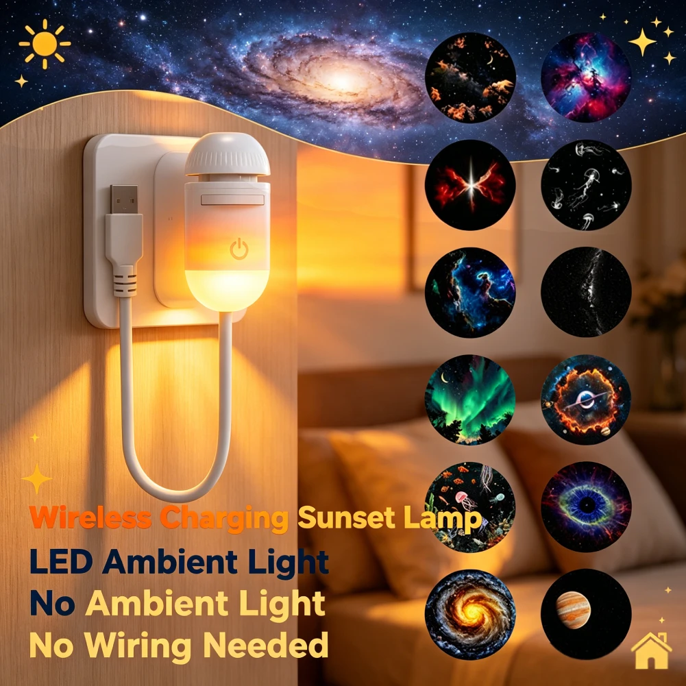 2-in-1 Galaxy Projector Night Light Multi Projection Films Starry Sky Night Light USB Projection Lamp for Bedroom Ceiling Wall