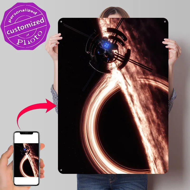 Interstellar Movie Black Hole 3D Texture Printed Poster Custom Vintage Metal Tin Plate Sign for Wall Art Luxury Decoration Home