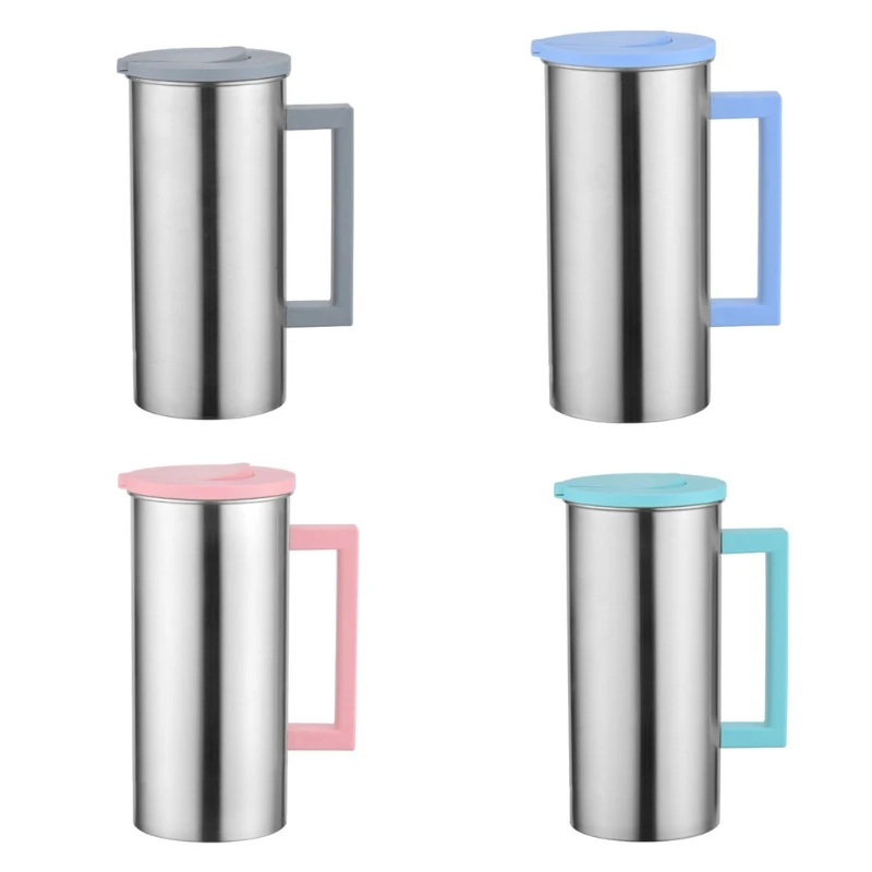 

Stainless Steel Drinks Pitcher with Lid Handle for Milk Juice Coffee Convenient