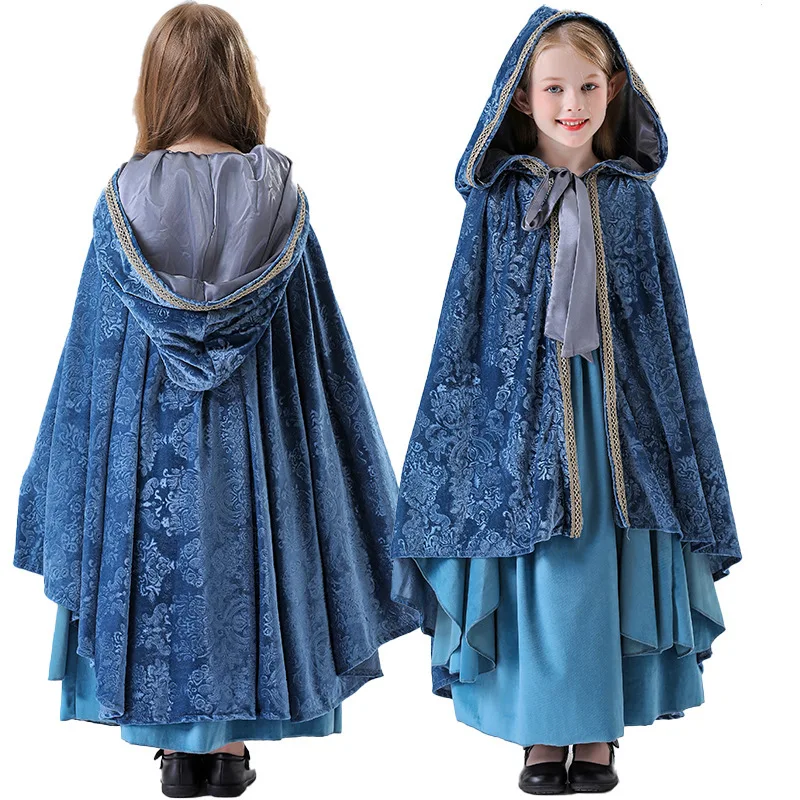 

Новое платье в стиле ретро, накидка, благородный бал, бархатное длинное платье с рукавами-трубой для девочек, костюм для драматического выступления