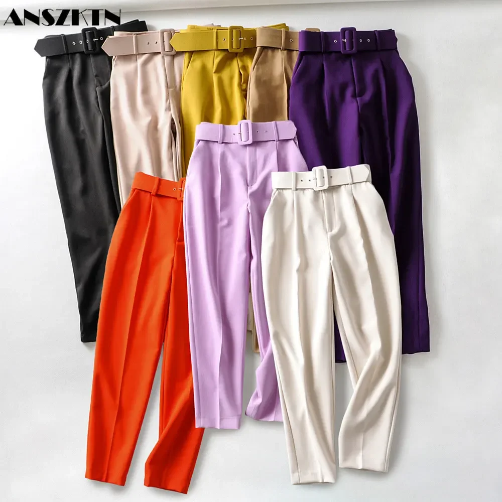 ANSZKTN Professional Solid Color Womens Palazzo Wide Leg Pants High Waist Casual Women Trousers Ladies Jumpsuit Made In China