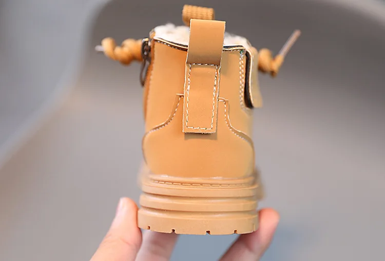 Bottes en cuir coordonnantes épaisses pour enfants, fermeture à glissière latérale, document solide, chaud, décontracté, enfants, garçons, filles,