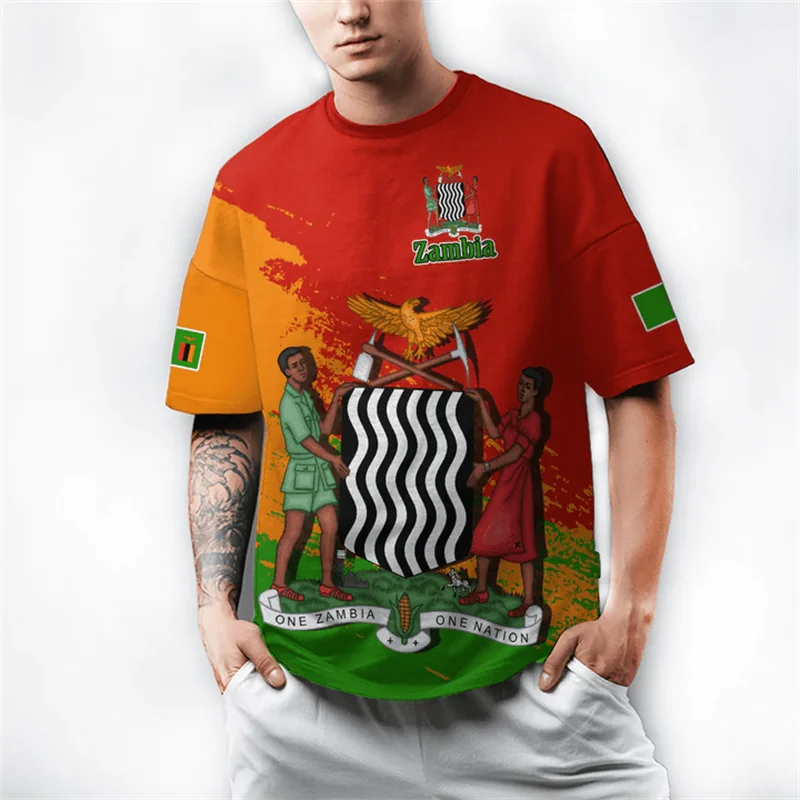 Summer 3D Printed The Republic-of Zambia Ethnic Flag T Shirt Zambia National Emblem Graphic Short Sleeves Kid Fashion Tee Shirts