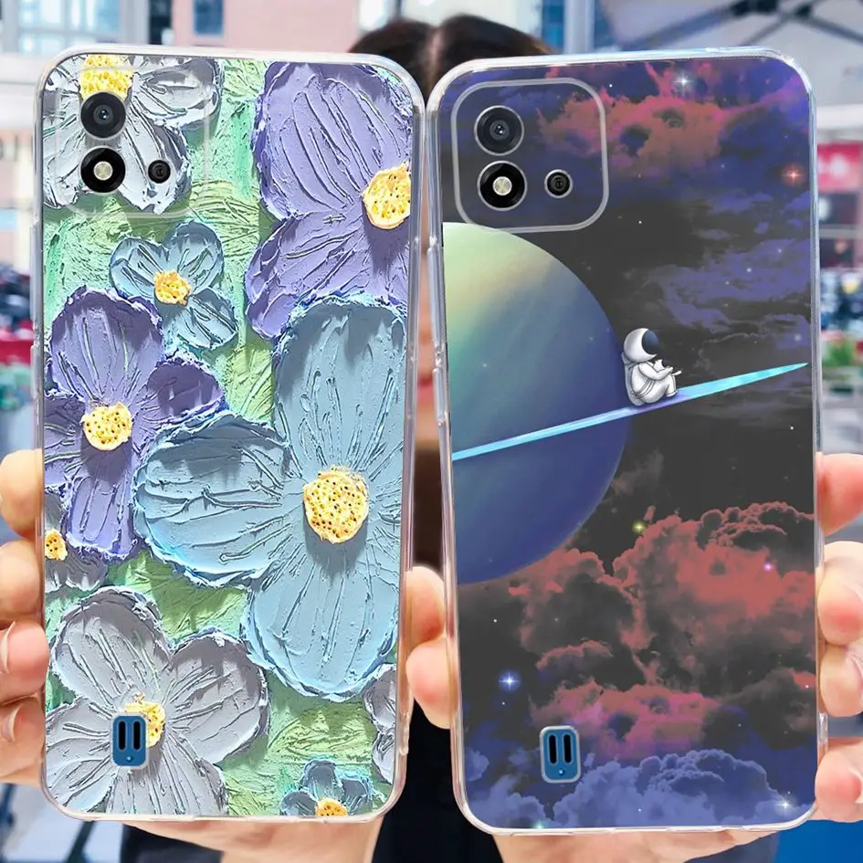 For Realme C11 2021 Case Cute Astronaut Butterfly Painted Soft Tpu Back Cover For Realme C20 C 11 RMX3063 RMX3231 RMX2185 Bumper