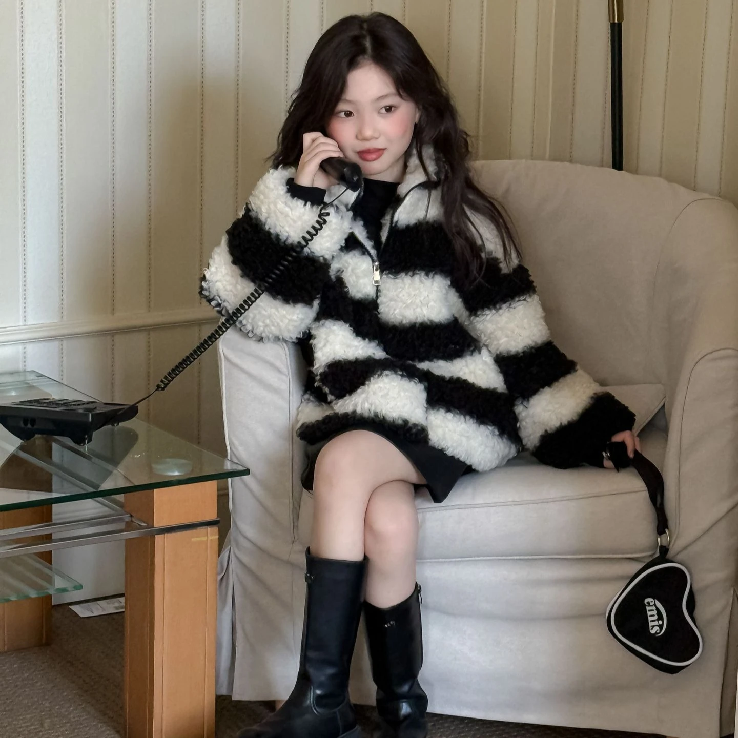 Girls Coat 2025 Autumn and Winter New Children's Clothing Korean Style Girl Baby Stripe Loose Clip Cotton Imitation Fur Coat