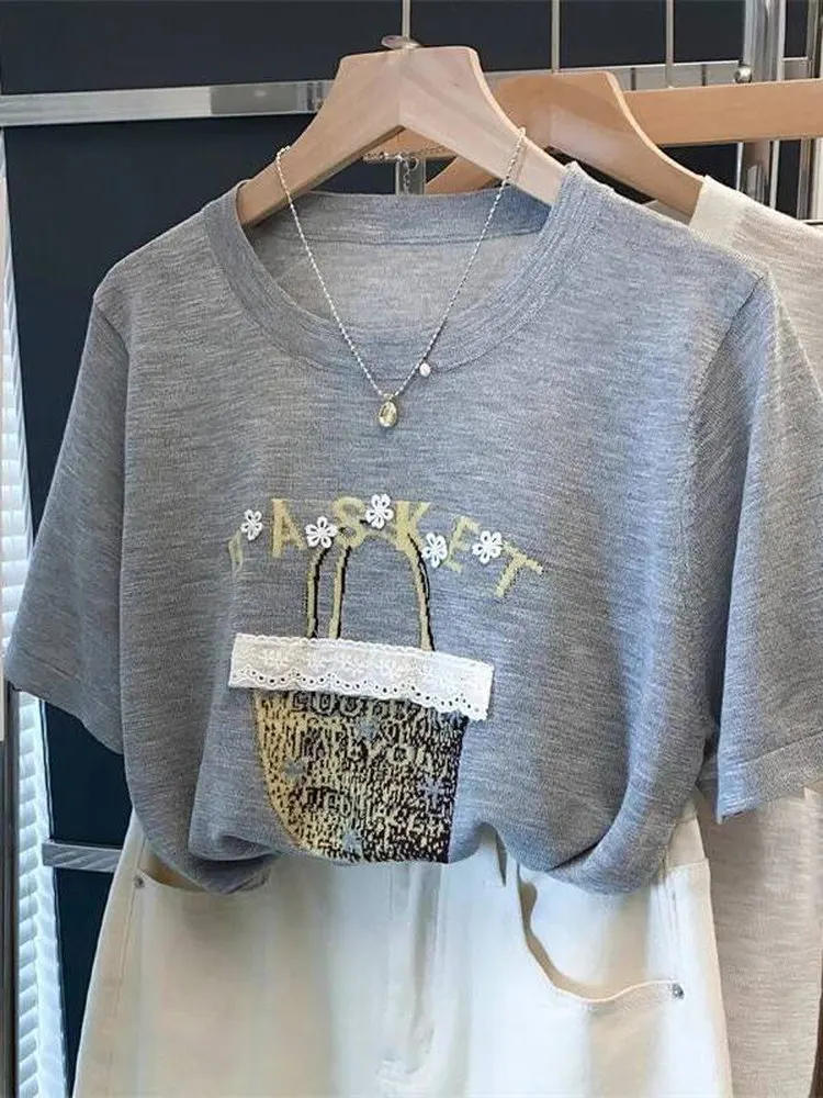 Extra Large 300 Pounds Lightweight Snowflake Cotton Short Sleeve T-Shirt Women Summer Design Loose Casual Half Sleeve Top