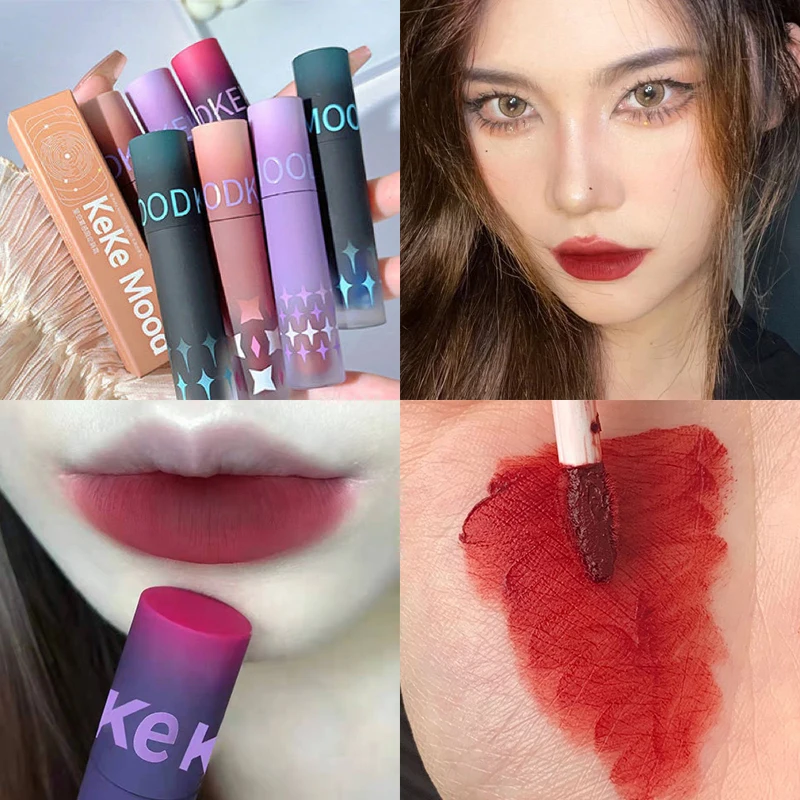 Gothic Matte Black Lipstick Waterproof Lasting Mousse Lip Mud Nude Brown Lipstick Blue Punk Lip Gloss Makeup Dark Red Lips Tint