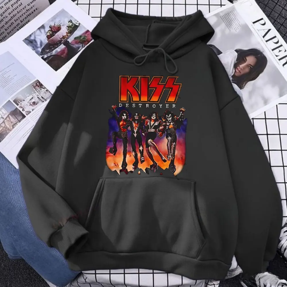 

Kiss Destroyer, черная классическая толстовка унисекс для взрослых, женская и мужская толстовка с капюшоном, модная свободная зимняя пуловер с длинными рукавами в стиле хип-хоп, в стиле панк