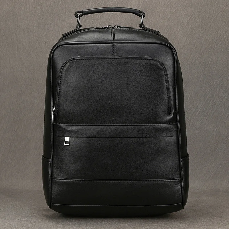 

Black Leather Backpack 15 Inch Retro Crazy Horse Leather Commuter Backpack Student School Bag Cowhide Travel