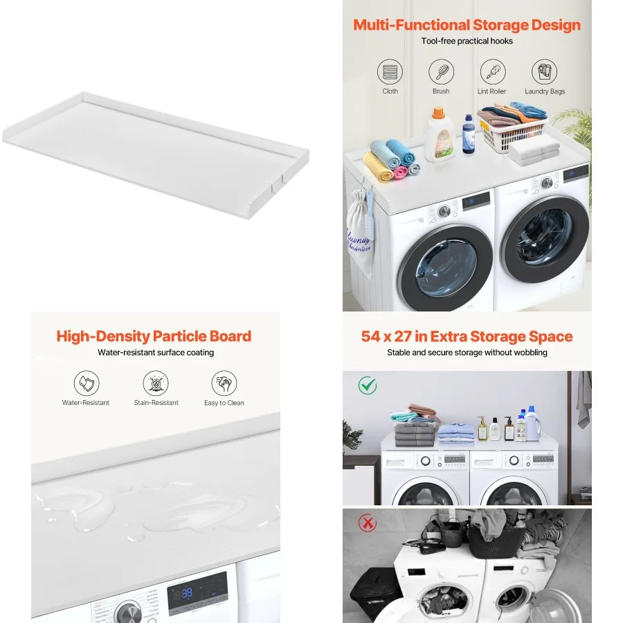 

Деревянная полка для стиральной машины на столешнице с краем, ширина 54 x 27 дюймов, глубина, защитный органайзер для стиральной и сушильной машины La