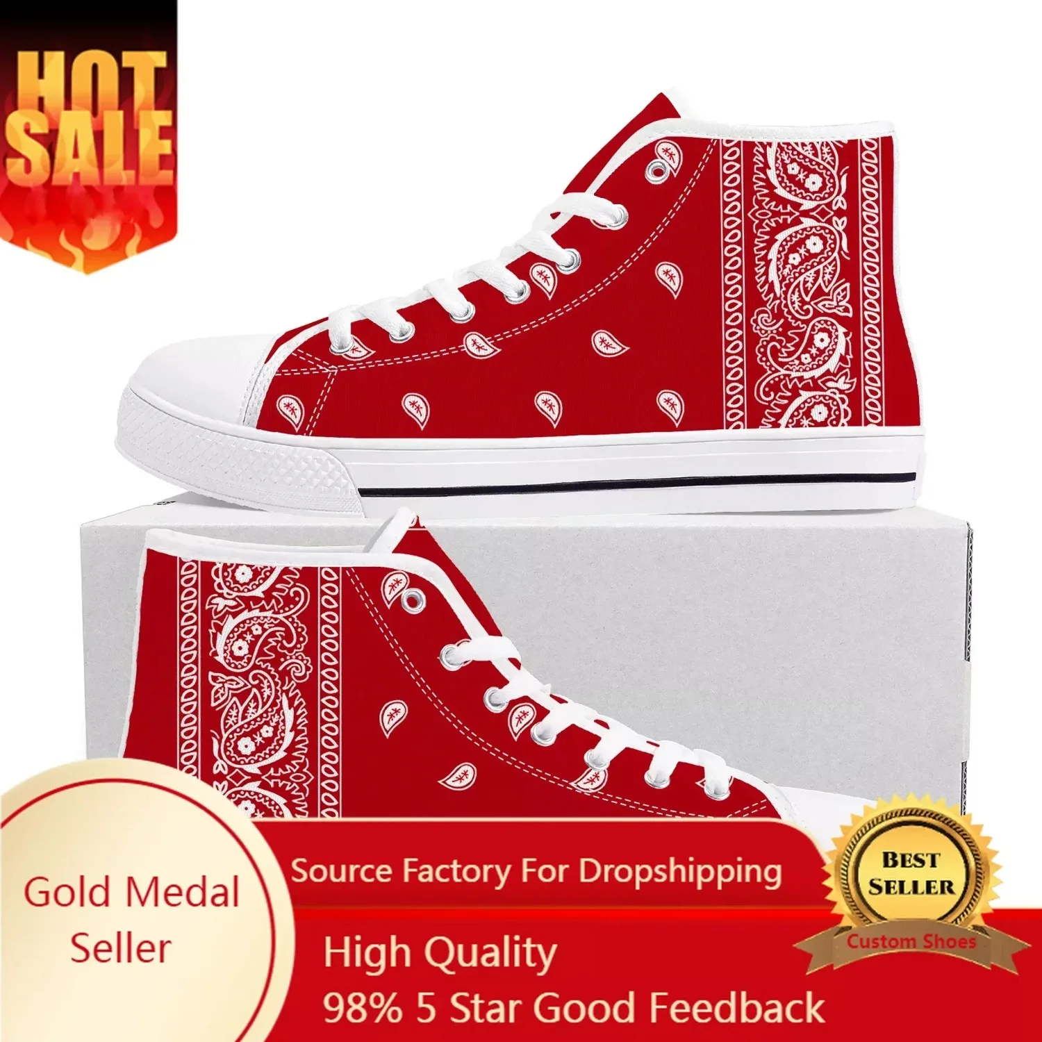 

Bandana Paisley High Top Sneakers Mens Womens Teenager Black White Red Blue Canvas Sneaker couple Casual Shoe Customize Shoes