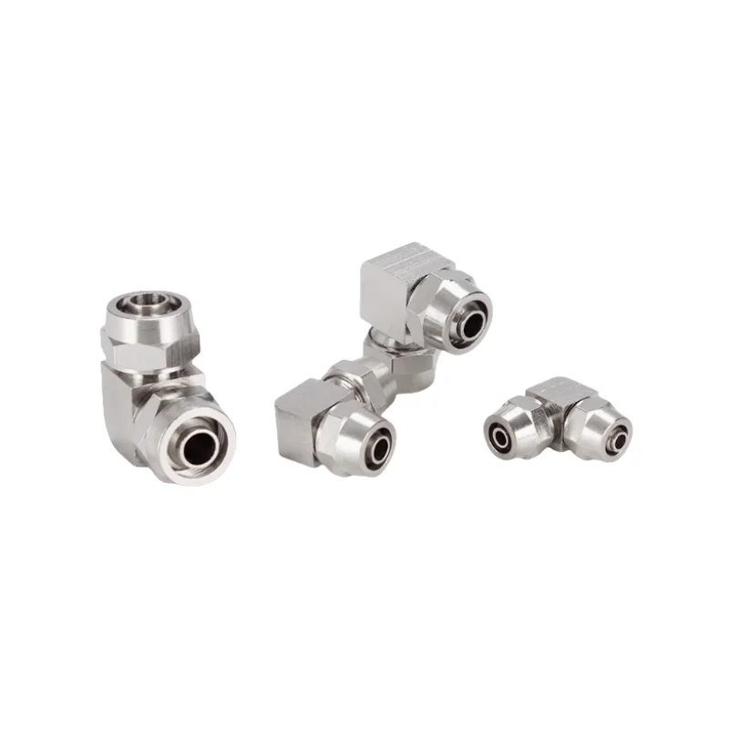 1Pcs PV-4 6 8 10 12 14 16mm Copper Nickel-plated Quick To Twist Right Angle PV Pneumaticl Pipe Fittings Elbow Double Connection