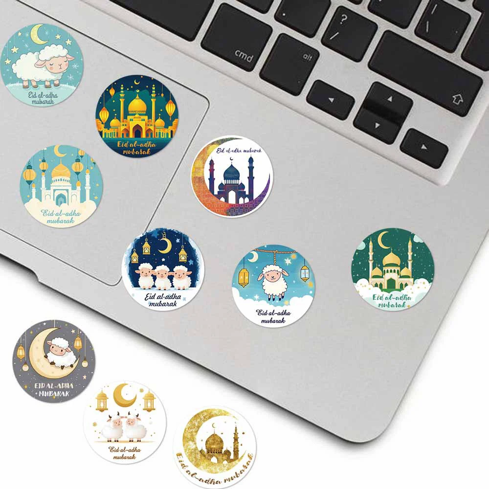 500 قطعة/لفة ملصقات عيد مبارك ملصقات الختم 2025 رمضان كريم عيد الأضحى هدايا رمضان مبارك الشارات اللعب