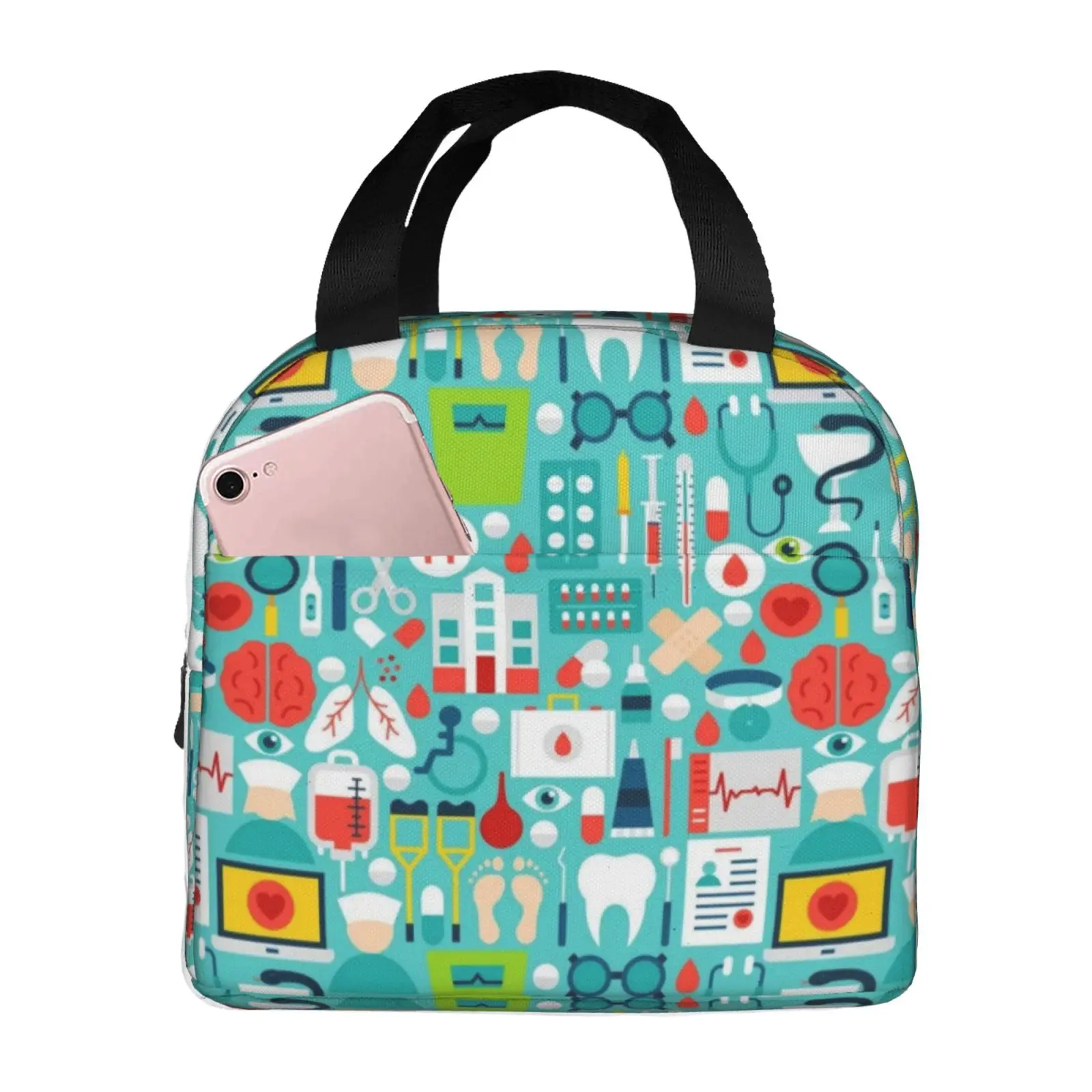 Doctors Nursing Nurse Insulated Lunch Bags Women Nurse Print Food Case Cooler Warm Bento Box for Kids Cute Lunch Box for School