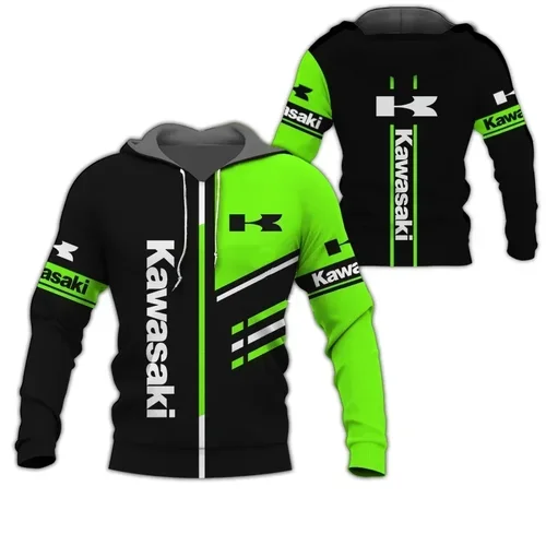 Imagen 2 del producto 2025 nueva ropa deportiva y de ocio para hombres, Sudadera con capucha Kawasaki con estampado 3D, traje de carreras callejero, moda de motocicleta de aventura de gran tamaño