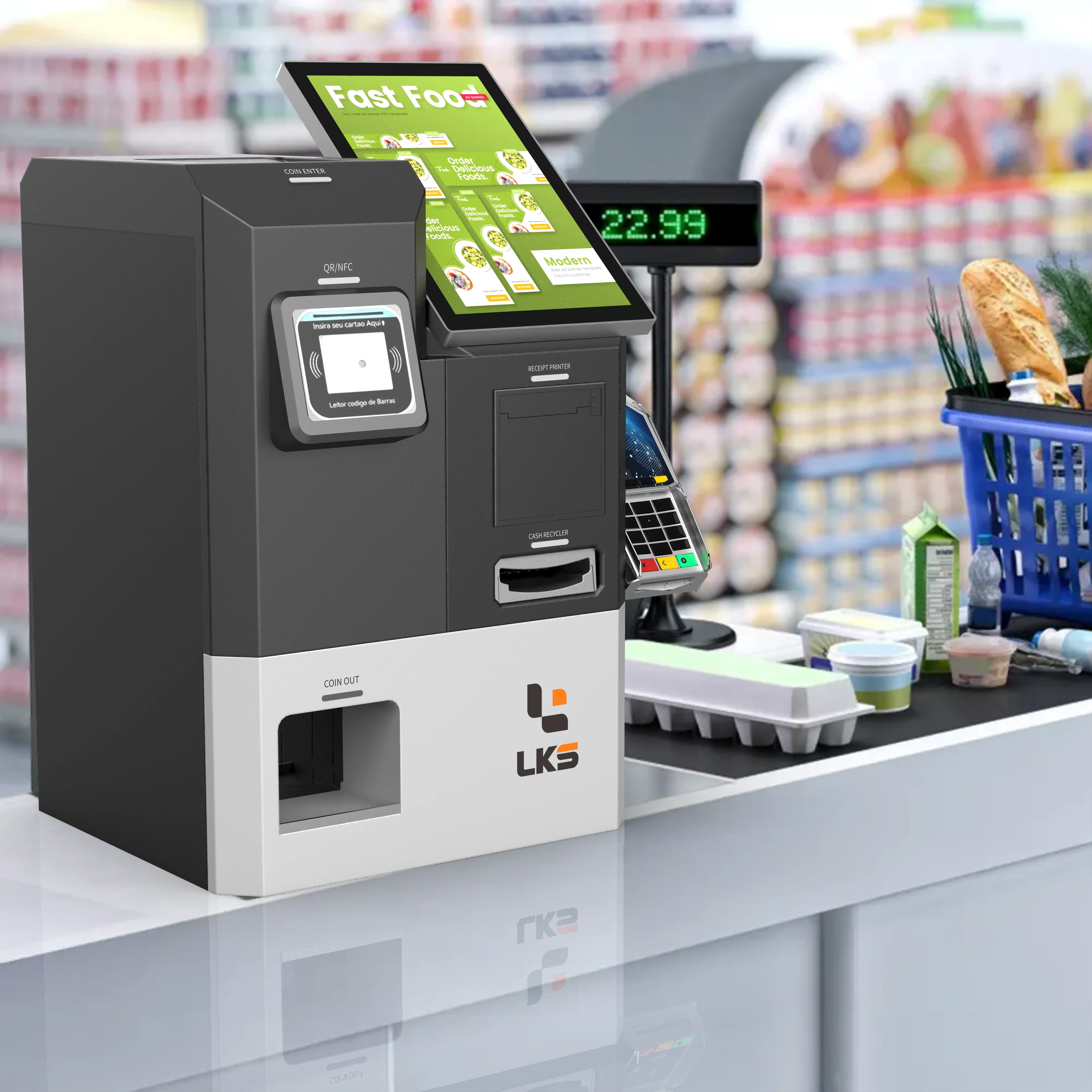 Smart Certified Android Unattended Mobile Cash Ordering System Self Service Kiosk Machine QR POS NFC Payment Terminal