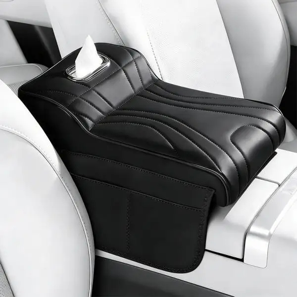 

Auto Armrest Protector PU Leather Car Armrest Box Pad with Zipper Tissue Slot and Storage Pockets for Vehicle Accessories