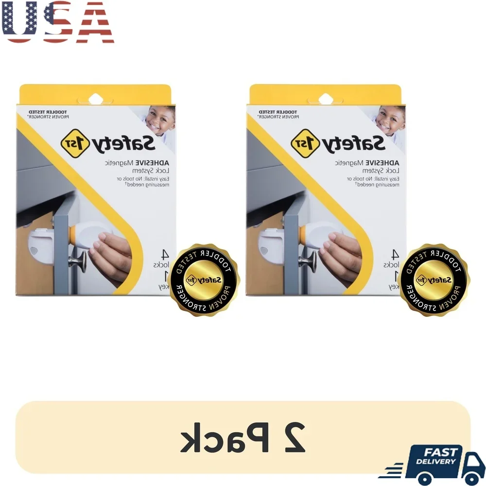 

Adhesive Magnetic Lock System 4 Locks 1 Key Child Safety Cabinet Drawer Security Install Easy No Tools