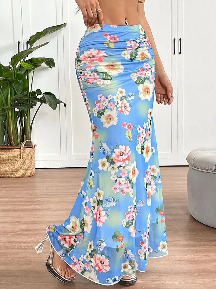 Gelitayon novas mulheres saia clubwear verão moda impressão casual magro versátil maxi saia elegante feminino clube festa saia de malha