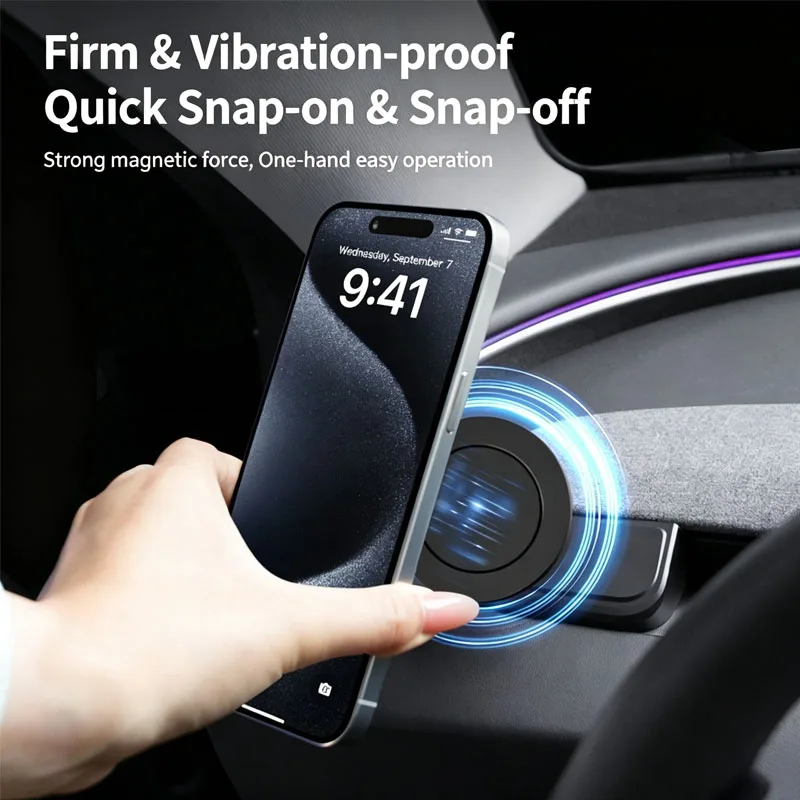Car Phone Bracket Vibration Proof Holder for New Model 3/Y/YL Phone Holder with Seamless Base and Magnetic Disk Holder
