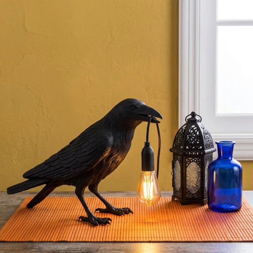 Modern Lucky Bird Table Lamp Creative Resin Animal Design Bedroom Bedside Living Room Home Decor Lighting Fixture