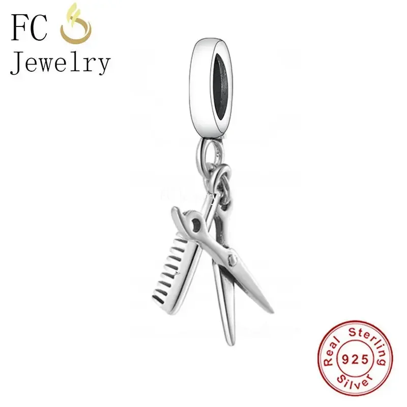 FC Jewelry Fit Original Pan Charms Bracelet 925 Silver Hairstylist Profession Comb And Scissor Bead For Making Women Berloque