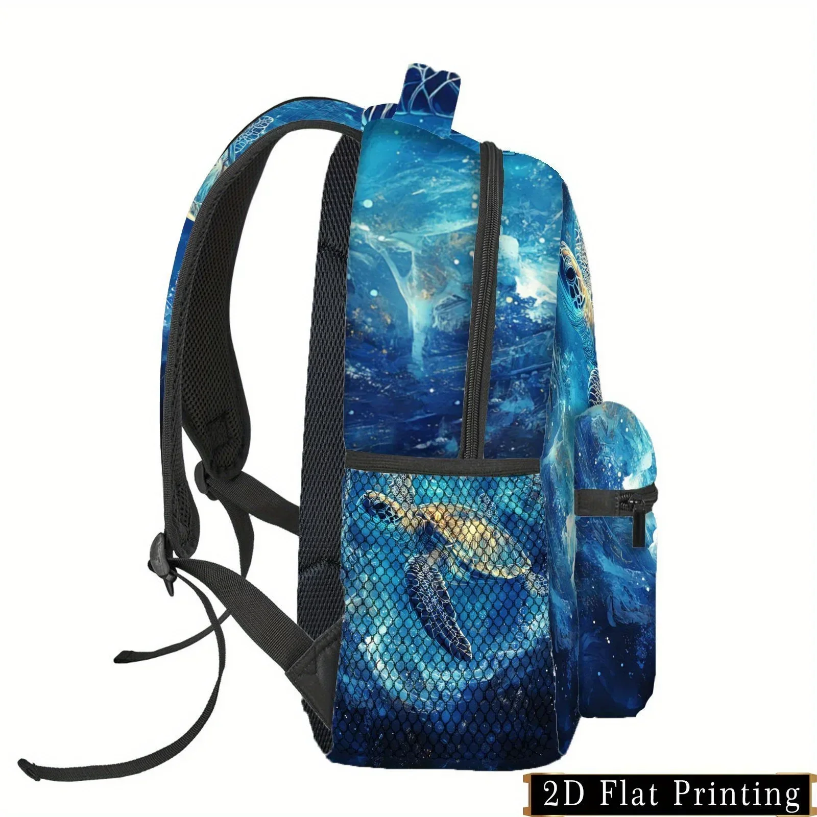 Custom Stylish Sea Turtle & Starry Sky Print Travel Backpack - Durable Polyester with Adjustable Straps, Multiple Pockets