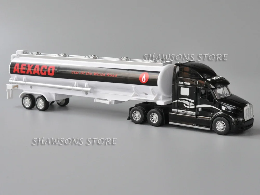 1:50 Scale Diecast Vehicle Model Toy Tractor Semi Trailer Fuel Tanker Truck Pull Back Miniature Replica With Sound & Light