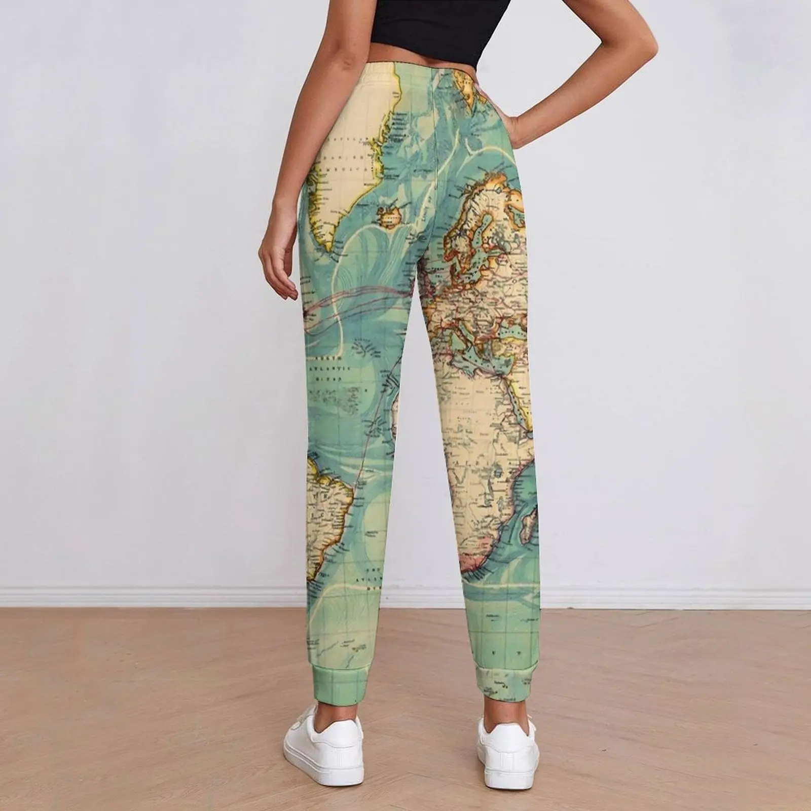 World Map Pants Female Vintage Map of The World 1883 Streetwear Sweatpants Spring Home Design Trousers Big Size 2XL