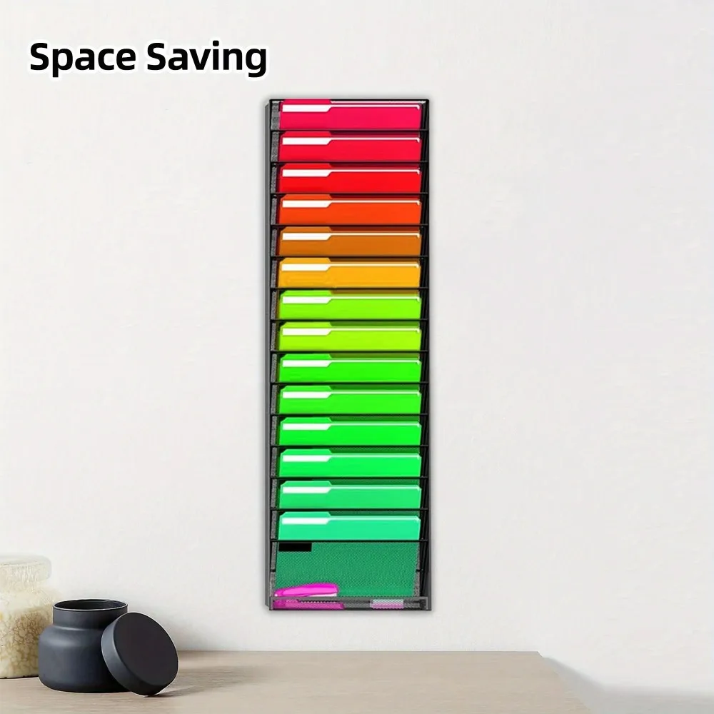 16 Tier Wall File Organizer, Wall Mounted Metal Grid File Organizer for Organizing Files, Folders, Letters and Magazines
