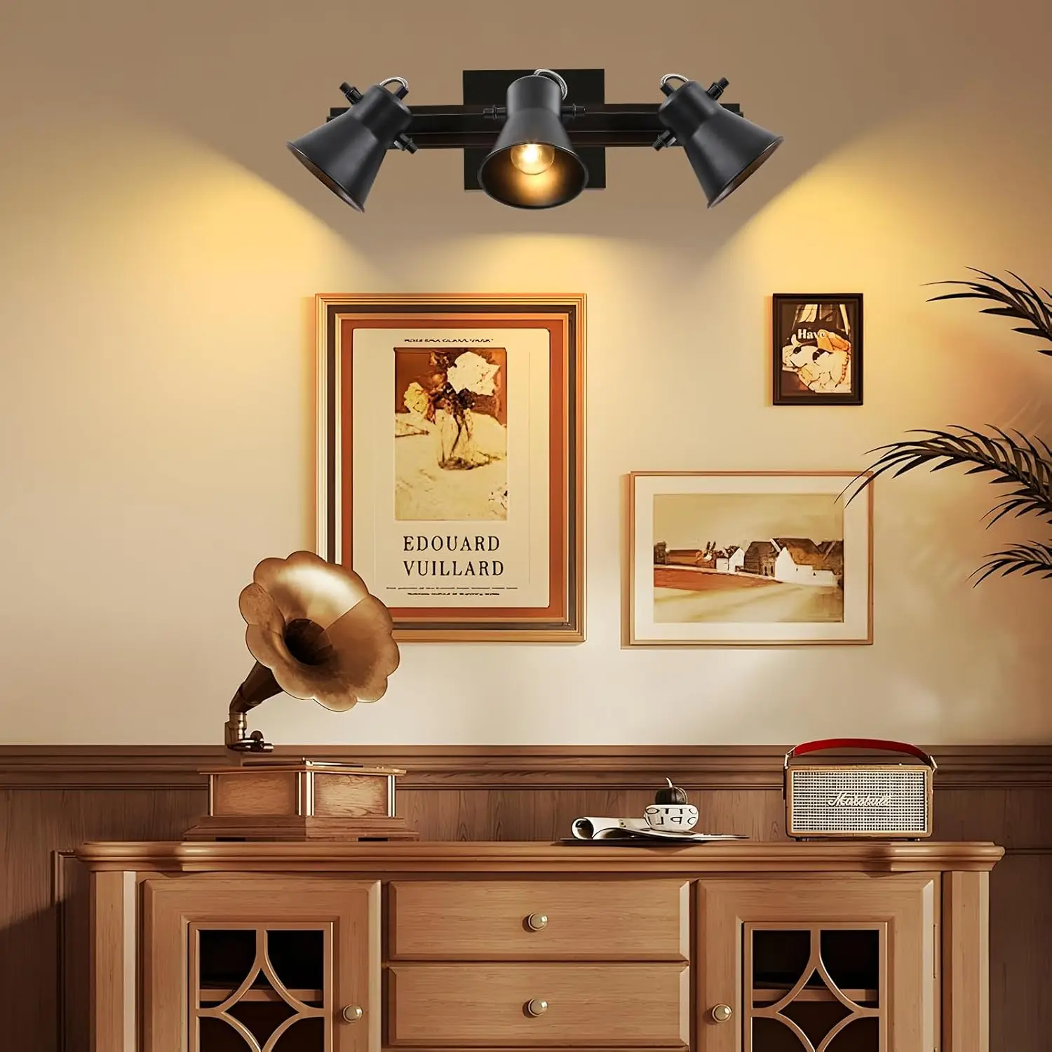 3-Light Farmhouse Industrial Track Lighting - Black Wall/Ceiling Mount w/ Adjustable Heads & E26 Base for Kitchen, Living Room &