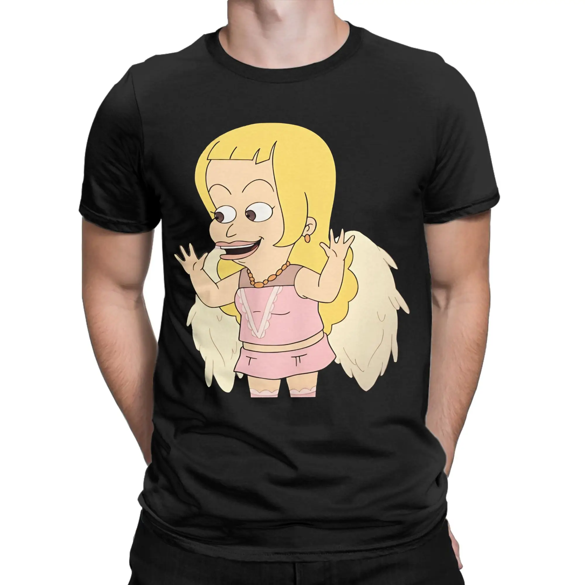 Modern Cartoon Illustration Classic Novelty 100% Cotton T-Shirt Big Mouth Tops Tees For Men