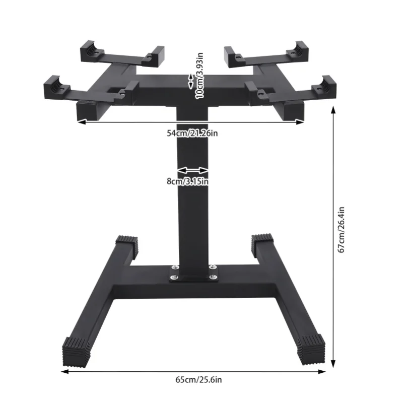 Verstellbarer Hantelständer aus schwarzem Stahlrahmen, max. 136 kg Gesamtlast, 67 cm ergonomische Höhe, H-förmige Basis, passend für 50 lbs und 80 lbs Kurzhanteln, Home-Gym-Gewichtshalterung