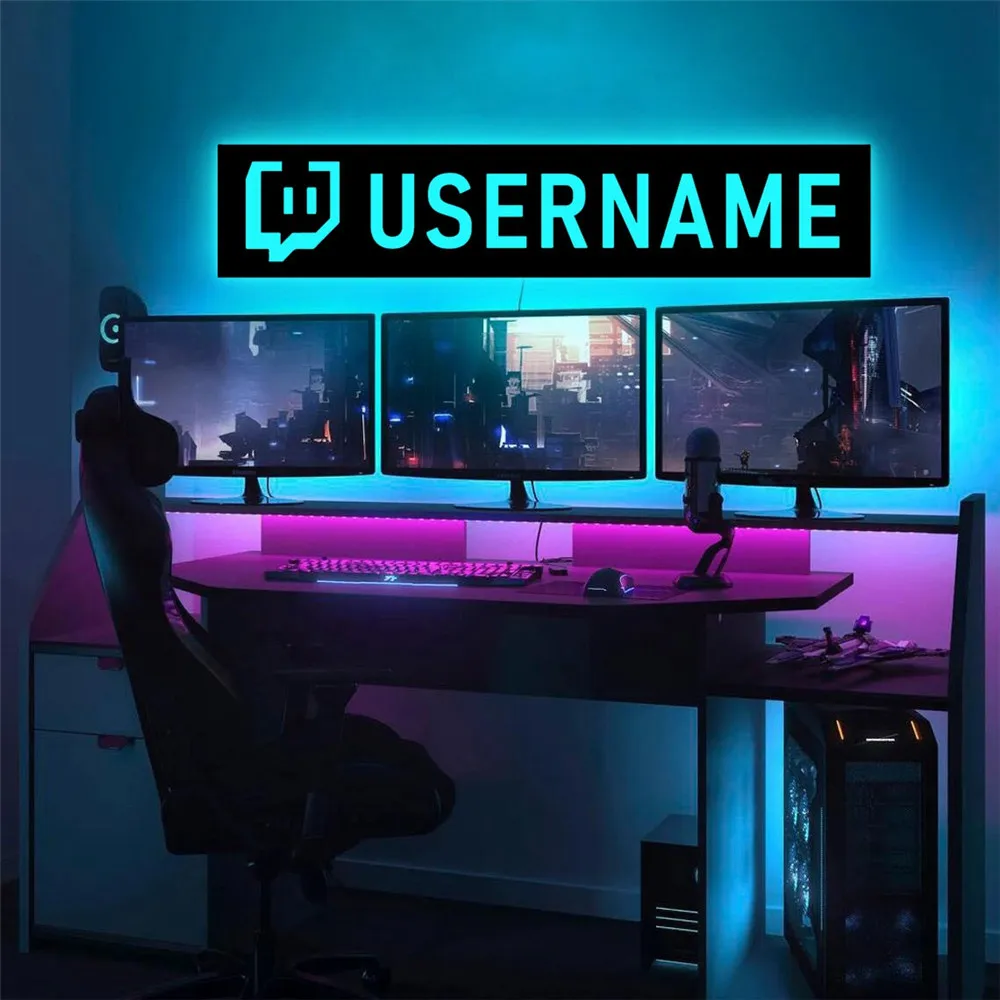 

Personalized Username Gamer Tag Wall Lamp Custom Logo Wooden LED Colorful Neon Night Light For Game Room Decor Twitch Youtube