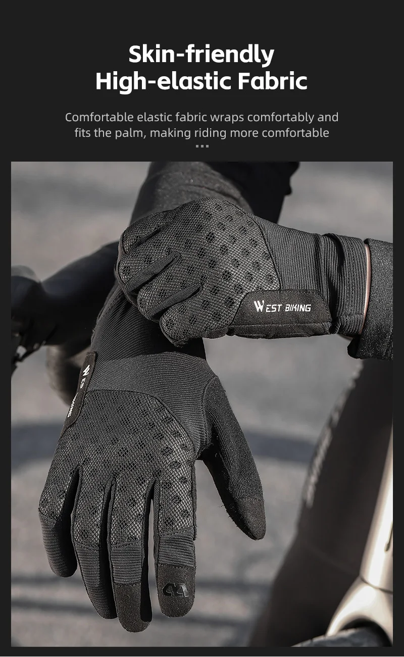 WEST BIKING Fahrradhandschuhe für Herren, atmungsaktiv, mit SBR-Polsterung, stoßdämpfend, mit Touchscreen-Funktion, für Rennrad, Mountainbike, für alle Jahreszeiten, Sport, mit vollen Fingern. – Detail 5