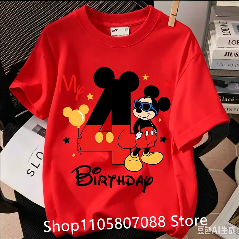 Kids My Birthday T‑Shirt, Cool Mickey Mouse With Sunglasses Birthday 1-9 Graphic Tee Boys Girls Short Sleeve Casual Birthday